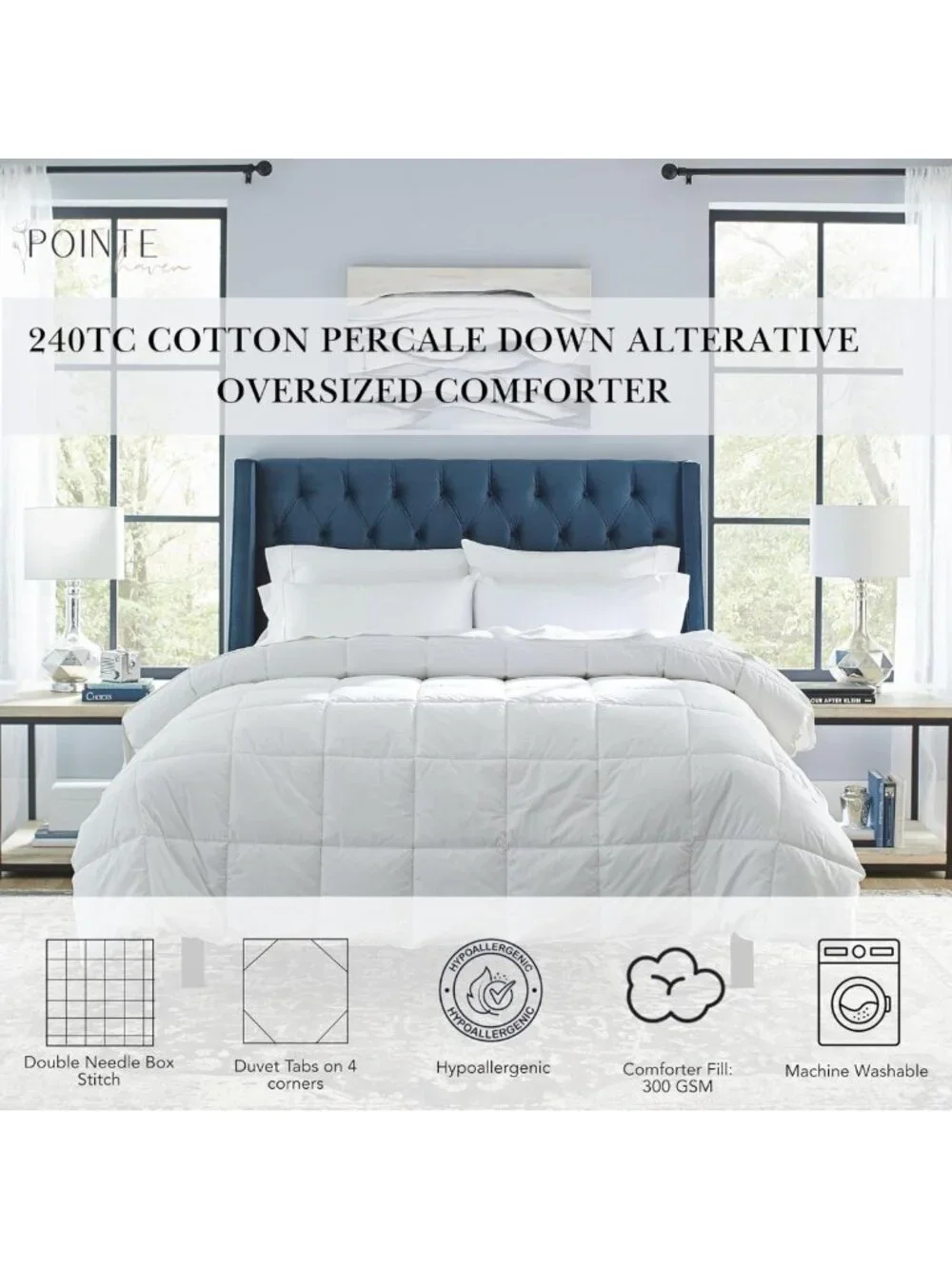 Oversized Down Alternative Comforter - Diamond Quilted, Pearl White, Twin/Twin